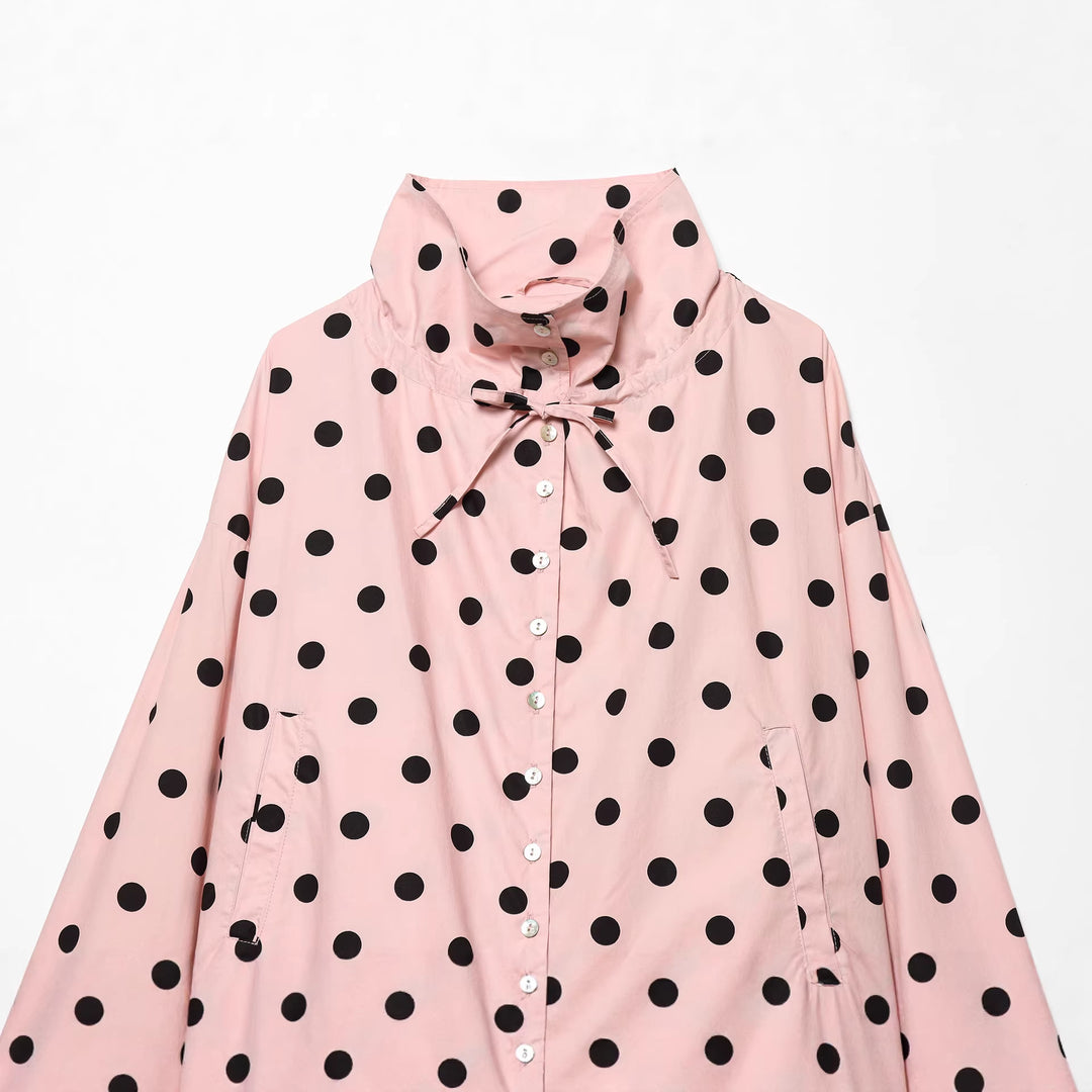 Damen 70+ gepunktete Cropped-Übergangsjacke mit Stehkragen und Kordelzug Nord Taschen