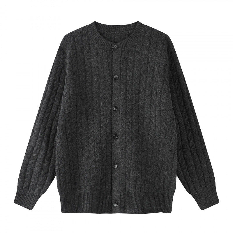Damen Grobgestrickter Zopf-Strick-Cardigan mit Knopfleiste und Rundhals Nord Taschen