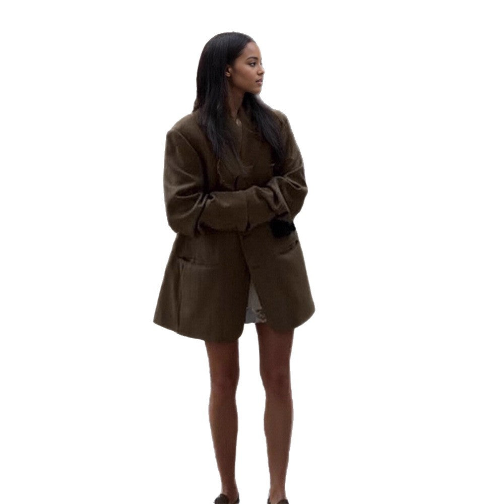 Damen Oversize Wollmix-Mantelblazer mit kastiger Silhouette und Pattentaschen Nord Taschen