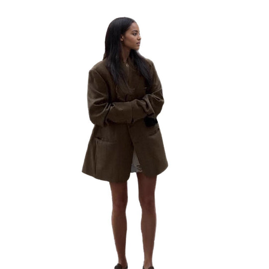 Damen Oversize Wollmix-Mantelblazer mit kastiger Silhouette und Pattentaschen Nord Taschen