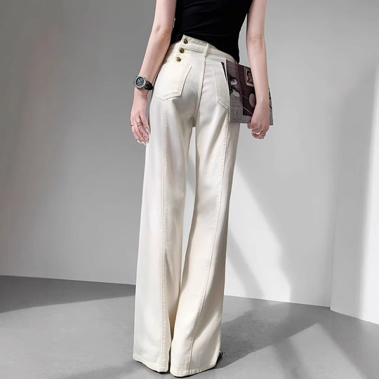 Damen Hochtaillierte weite Jeanshose im Palazzo‑Schnitt mit sichtbarer Doppelknopfleiste Nord Taschen
