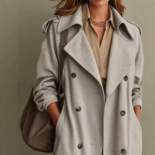 Damen Oversized Doppelreihiger Wollmantel mit weitem Revers Nord Taschen