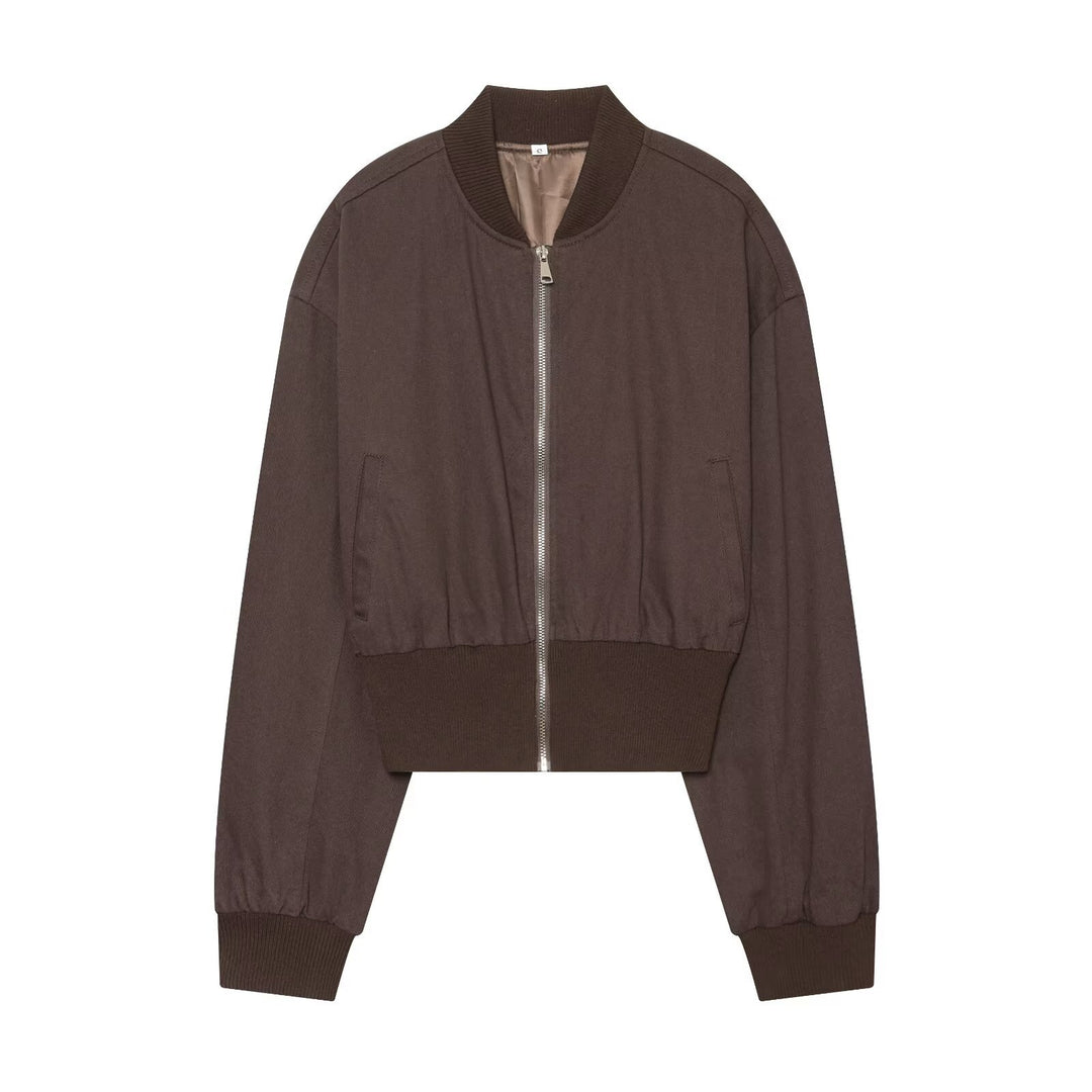 Damen Cropped Bomberjacke mit breitem Rippbündchen und durchgehendem Reißverschluss Nord Taschen