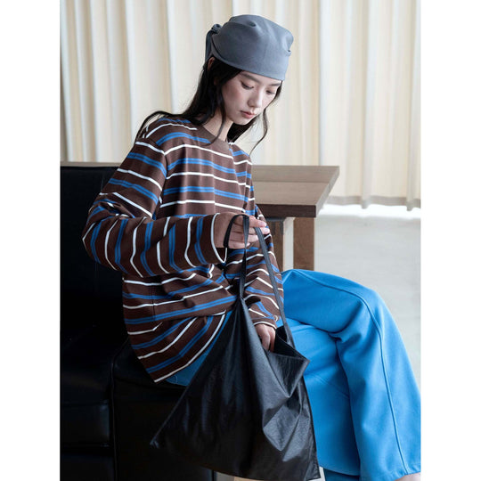 Damen Oversize-Langarmshirt mit Streifenmuster Nord Taschen