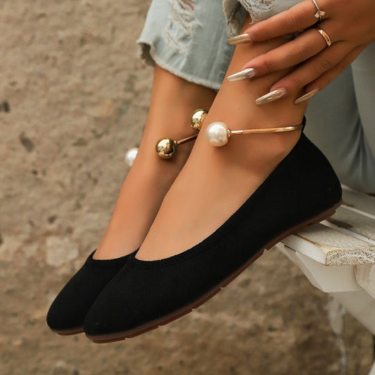 Damen Elegante Ballerinas mit kunstvollem Perlenschmuck und rutschfester Sohle Nord Taschen