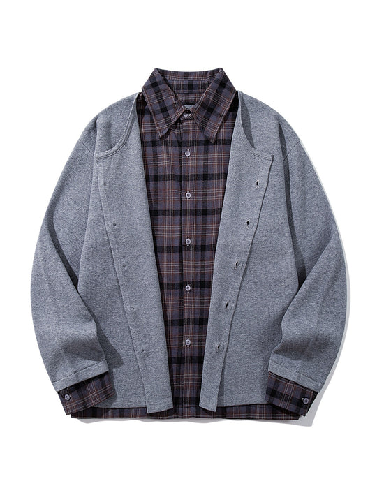 Herren Karierter Flanellhemd-Layer mit offenem Strickcardigan Nord Taschen