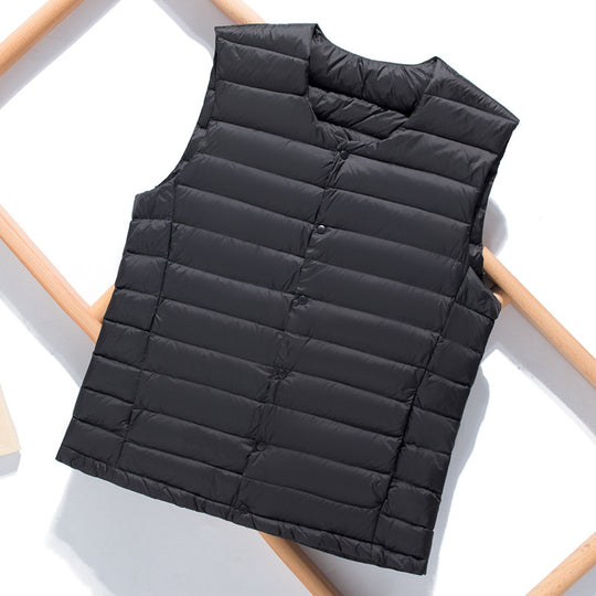 Herren Ultraleichte Stepp-Daunenweste mit Druckknöpfen und Stehkragen Nord Taschen