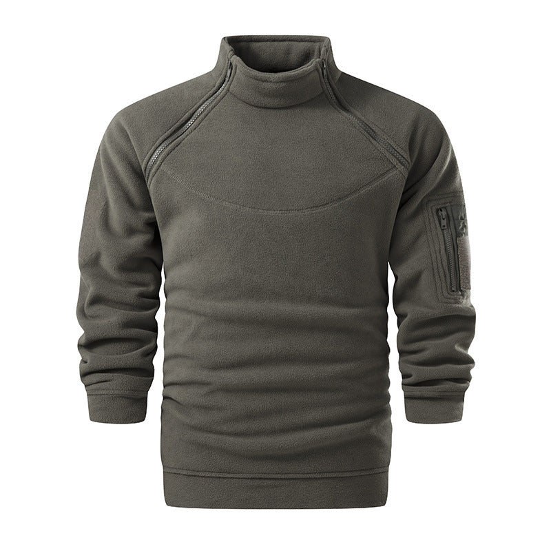 Herren Taktischer Microfleece-Troyer mit hohem Stehkragen, Ärmel‑Zipfach und Raglanärmeln Nord Taschen