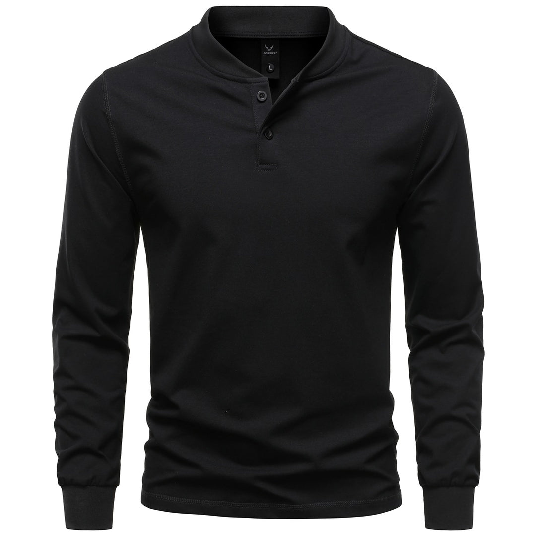 Herren Langarm-Henleyshirt mit Stehkragen und zweifacher Knopfleiste, Slim Fit, Baumwoll-Mix Nord Taschen