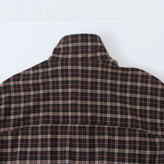 Damen Karierter Cropped-Blouson mit Stehkragen, Tunnelzugsaum und Eingrifftaschen Nord Taschen