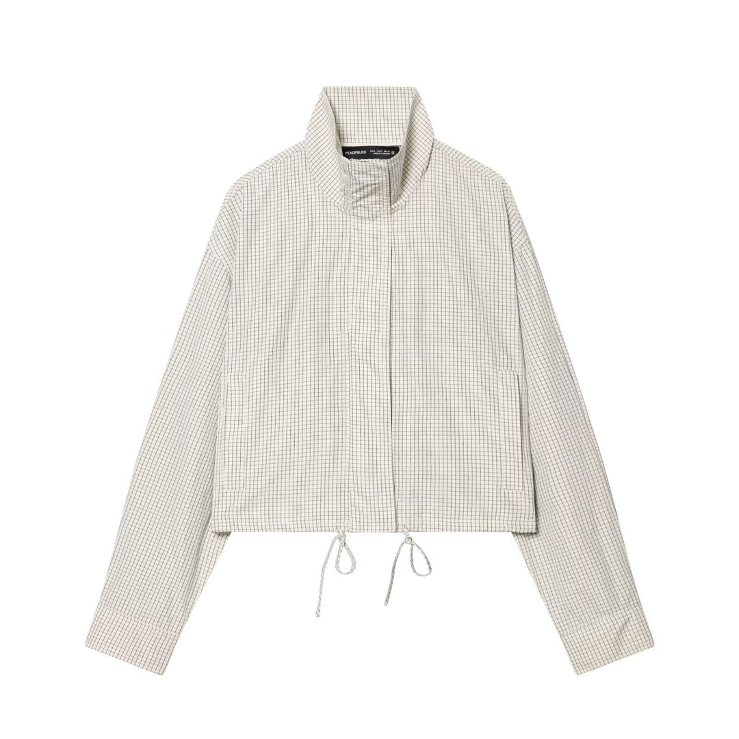Damen Kurzgeschnittene Oversize-Windjacke mit Stehkragen und Tunnelzug Nord Taschen