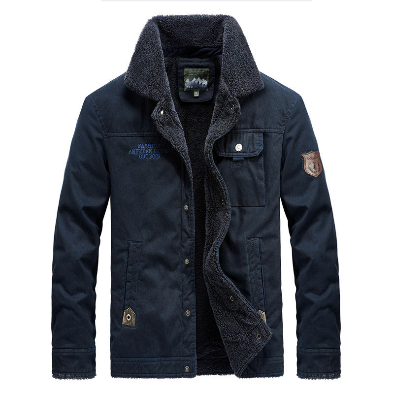 Herren robuster Canvas-Fieldblouson mit wärmender Sherpa-Innenlage und Hemdkragen Nord Taschen