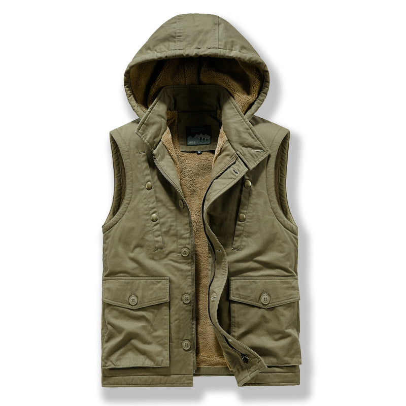 Herren Utility-Weste mit Kapuze, Teddyfutter und Multifunktionstaschen Nord Taschen