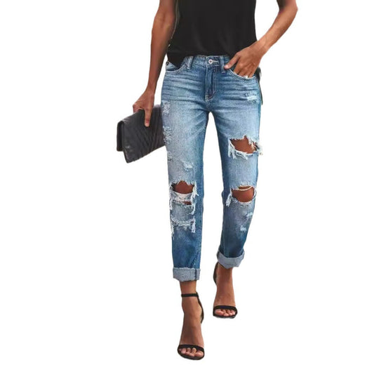 Damen Destroyed Boyfriend Jeans im lässigen Stil mit hohen Rissdetails Avellé