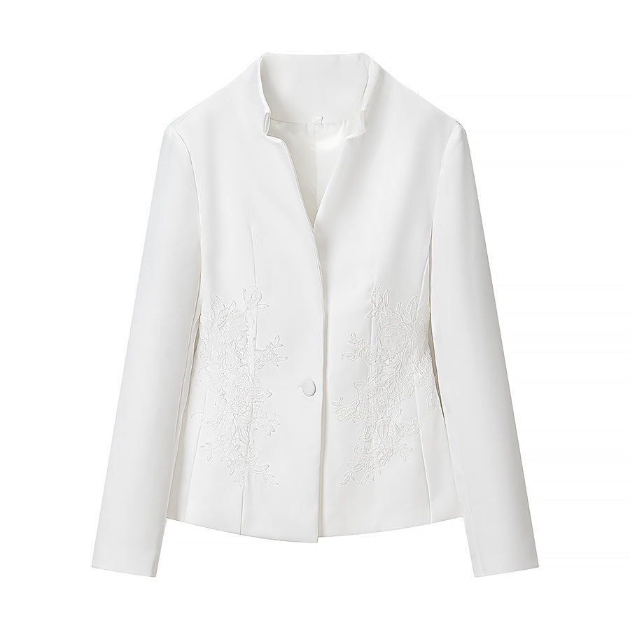 Damen Taillierter Einreihiger Blazer mit Stehkragen und tiefem V‑Ausschnitt Nord Taschen