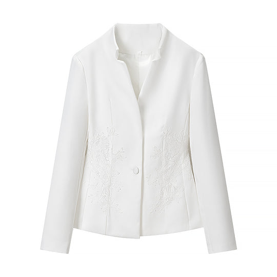 Damen Taillierter Einreihiger Blazer mit Stehkragen und tiefem V‑Ausschnitt Nord Taschen