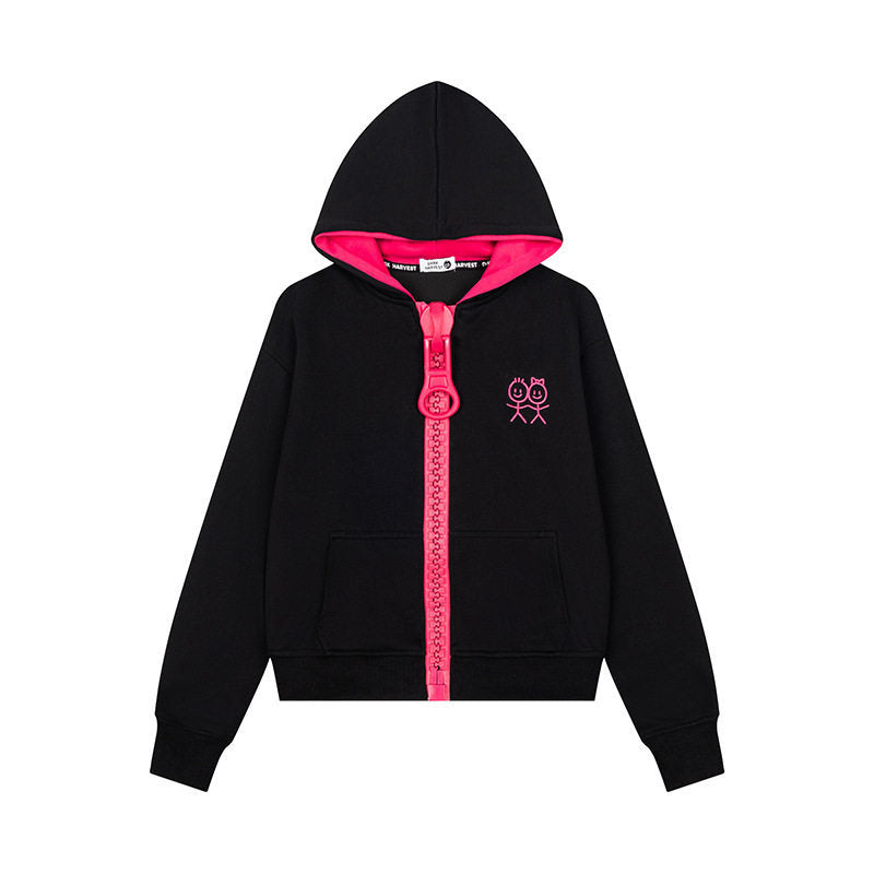 Damen Kapuzen-Sweatjacke mit übergroßem Reißverschluss und minimalistischer Stickerei Nord Taschen