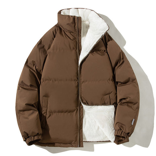 Damen Oversize-Pufferjacke mit Teddyfutter, Stehkragen und Eingrifftaschen Nord Taschen