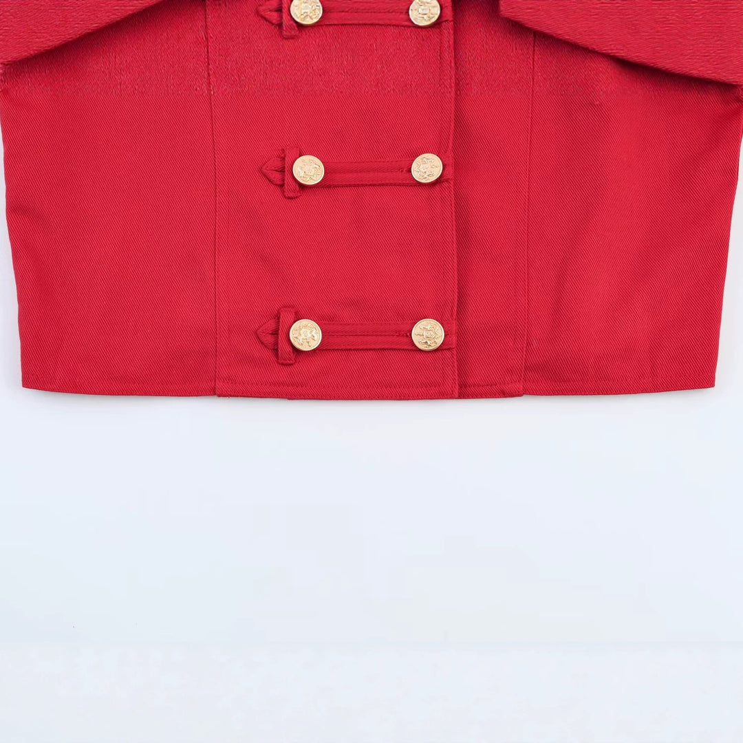 Damen Kurz geschnittene Militärjacke mit Stehkragen und Zierknopfleiste Nord Taschen
