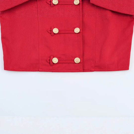 Damen Kurz geschnittene Militärjacke mit Stehkragen und Zierknopfleiste Nord Taschen