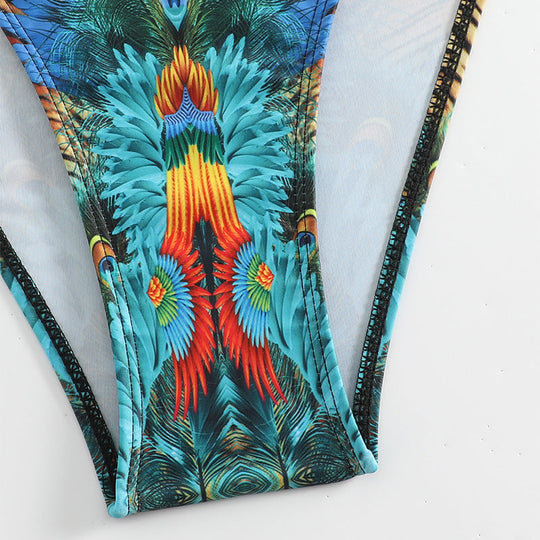 Damen Push-Up-Bikini mit exotischem Tierdruck und eleganten Verzierungen