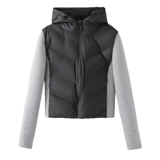 Damen Kapuzen-Hybridjacke mit gesteppter Front und Sweat-Ärmeln Nord Taschen