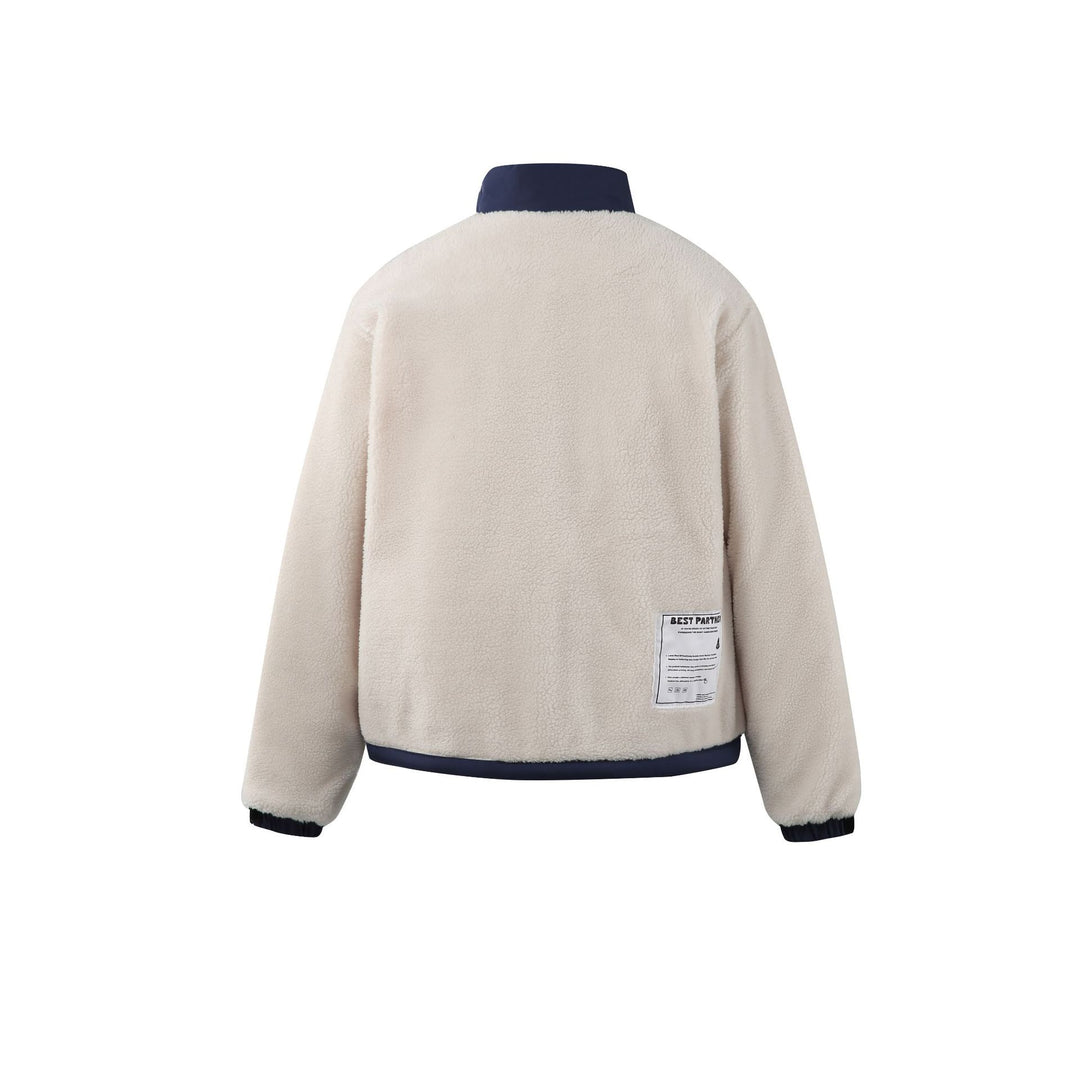 Herren Teddy-Fleecejacke mit Stehkragen, durchgehendem Reißverschluss und Kontrastbesatz Nord Taschen