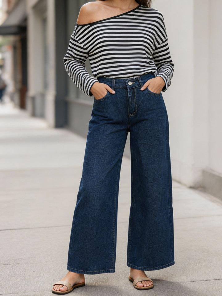 Damen High‑Waist Wide‑Leg-Jeans mit weitem Bein und klassischem Five‑Pocket-Schnitt Nord Taschen