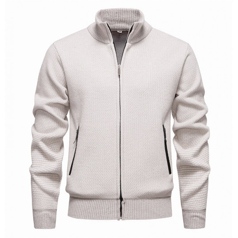Herren Texturierter Zip-Strickcardigan mit Stehkragen, Waffelstruktur und Reißverschlusstaschen Nord Taschen