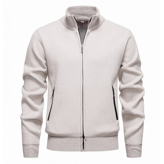 Herren Texturierter Zip-Strickcardigan mit Stehkragen, Waffelstruktur und Reißverschlusstaschen Nord Taschen