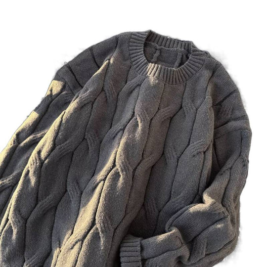 Damen Grobgestrickter Oversize-Zopfmuster-Strickpullover mit verkürztem Saum Nord Taschen