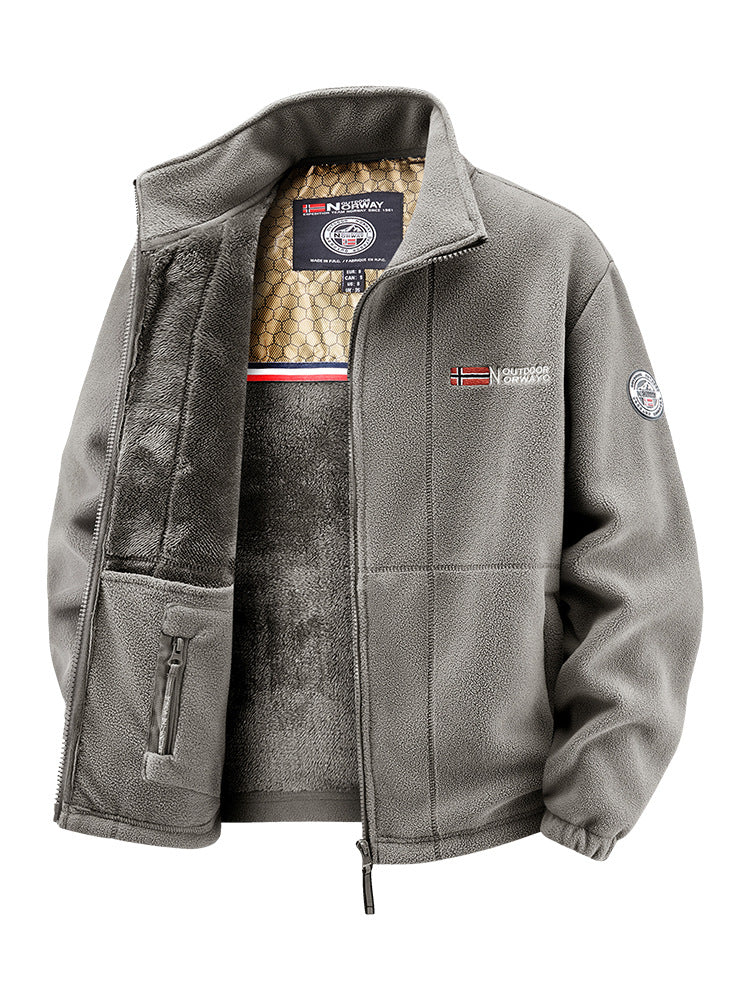 Herren Fleecejacke mit Teddy-Innenfutter, hohem Stehkragen und Reißverschlusstaschen Nord Taschen