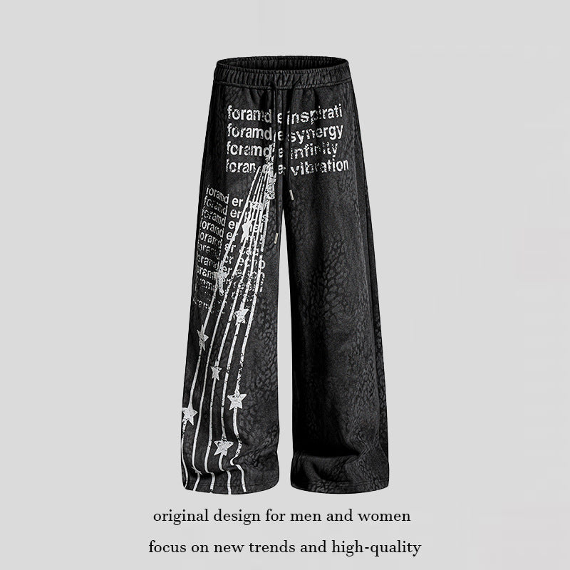 Damen Weite Palazzo-Joggpants mit Tunnelzugbund, Statement-Print und Vintage-Waschung Nord Taschen