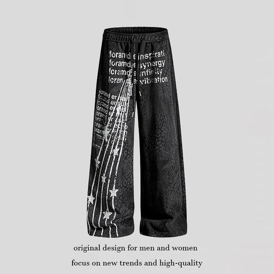 Damen Weite Palazzo-Joggpants mit Tunnelzugbund, Statement-Print und Vintage-Waschung Nord Taschen