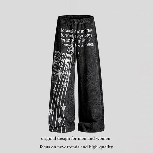 Damen Weite Palazzo-Joggpants mit Tunnelzugbund, Statement-Print und Vintage-Waschung Nord Taschen