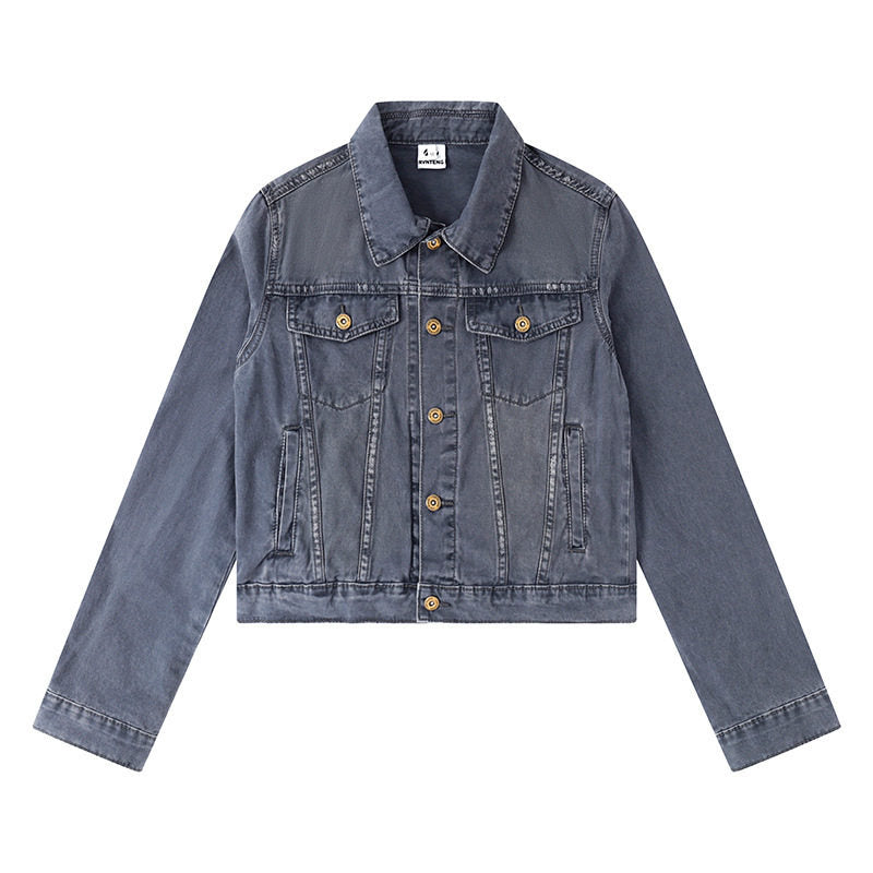 Damen Kurze Jeansjacke im Vintage-Stil mit Knopfleiste, Brusttaschen und figurnahem Schnitt Nord Taschen
