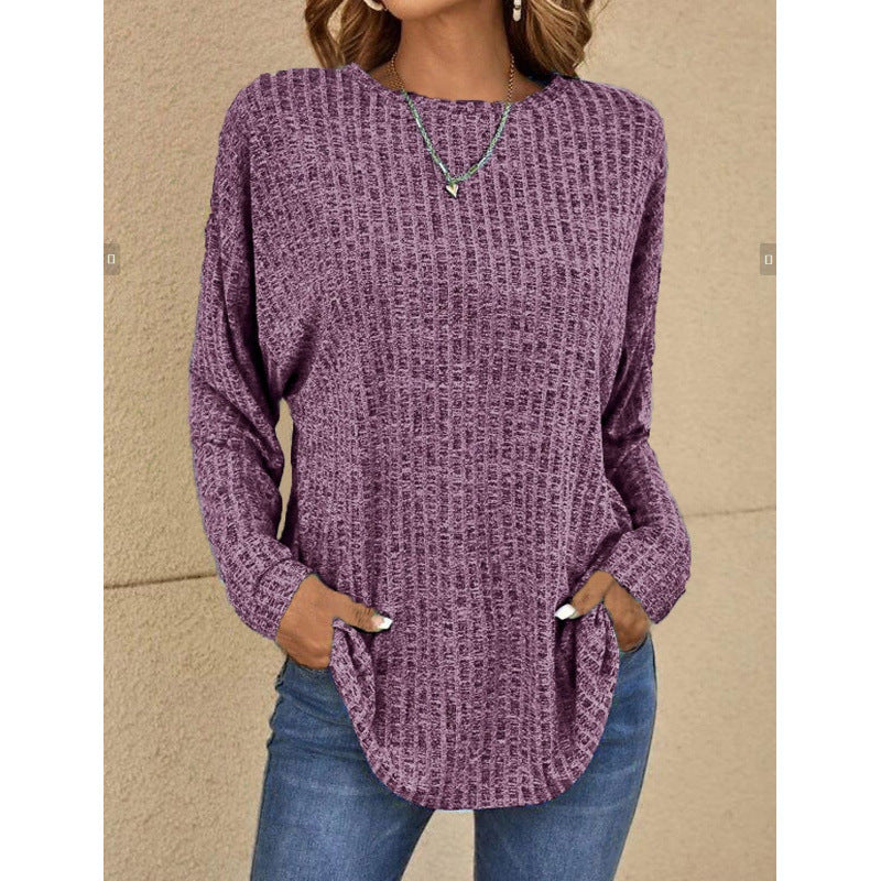 Damen Oversized Struktur-Strickpullover mit Rundhals und Eingrifftaschen Nord Taschen