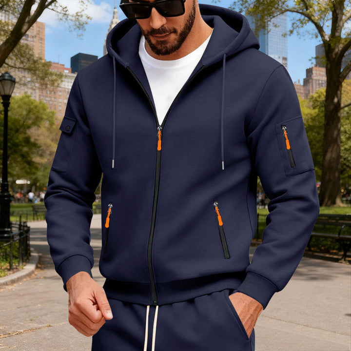 Herren Sportliche Zip-Hoodie mit Innovativen Reißverschlusstaschen