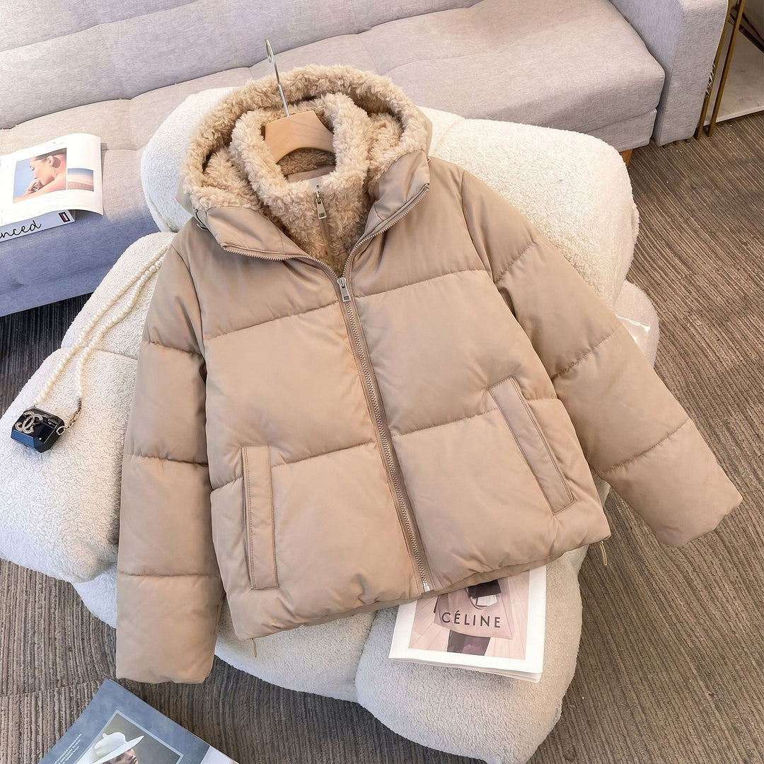 Damen nan kompakte Steppjacke mit Sherpa-Innenkapuze, wärmender Thermoisolierung und verdecktem Zweiwege-Reißverschluss Nord Taschen