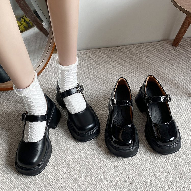 Damen elegante Plateau-Ballerinas mit modischer Schnallenverzierung und rutschfester Sohle