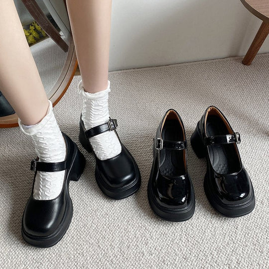 Damen elegante Plateau-Ballerinas mit modischer Schnallenverzierung und rutschfester Sohle