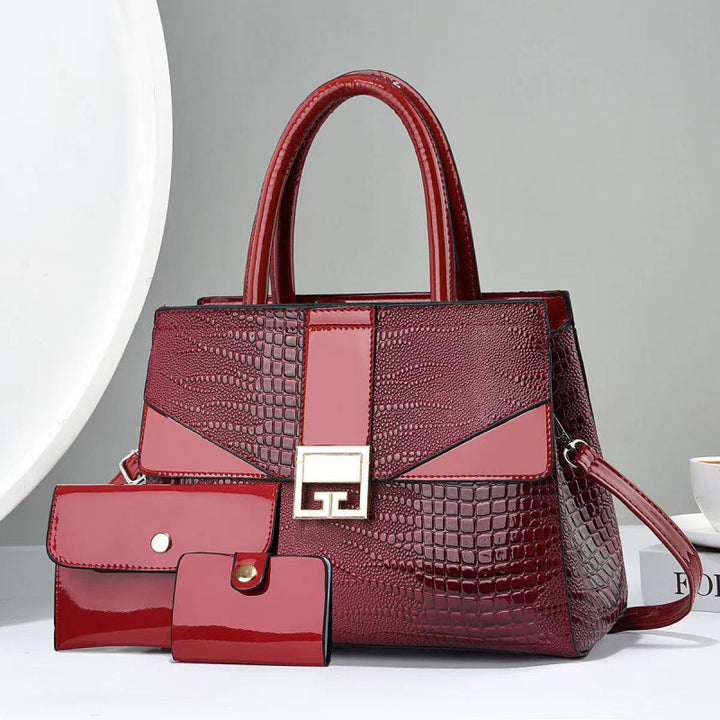 Damen elegante Handtasche mit abnehmbarer Mini-Clutch und raffiniertem Kroko-Look Nord Taschen