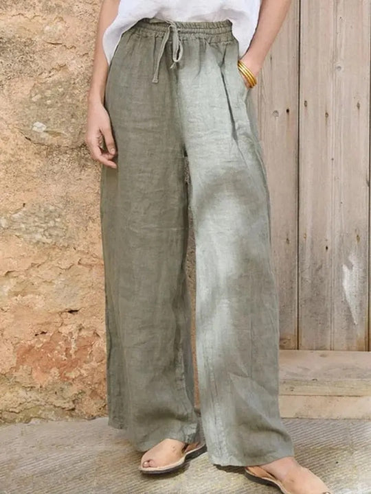 Damen Hochgeschnittene Leinenpalazzo-Hose mit Kordelzug und weitem Bein Nord Taschen