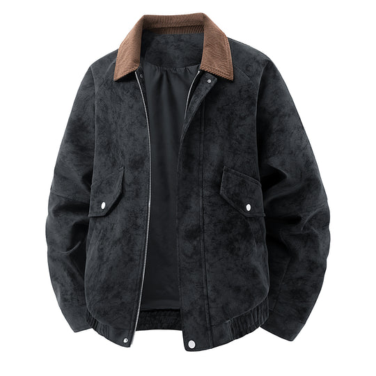 Herren Kurze Wildleder-Bomberjacke mit Cordkragen Nord Taschen