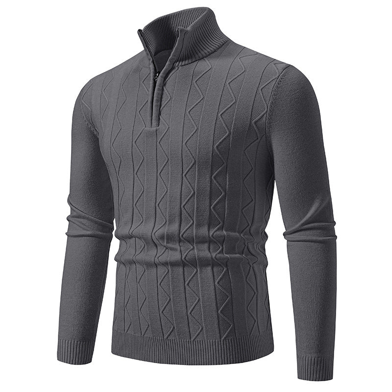 Herren Slim-Fit Halbzip-Strickpullover mit Mockneck, Zopfmuster und gerippten Bündchen Nord Taschen