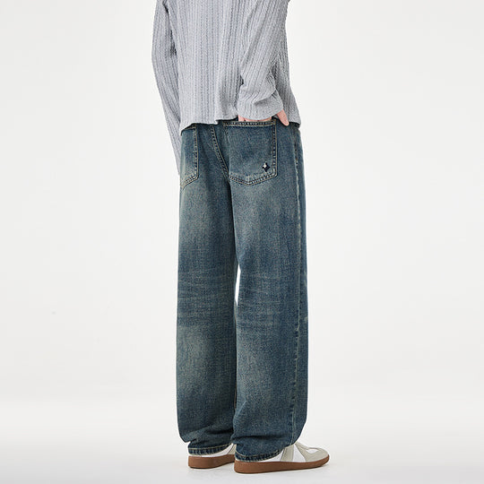 Herren weite Denim-Jeans mit geradem Schnitt und Vintage-Waschung Nord Taschen