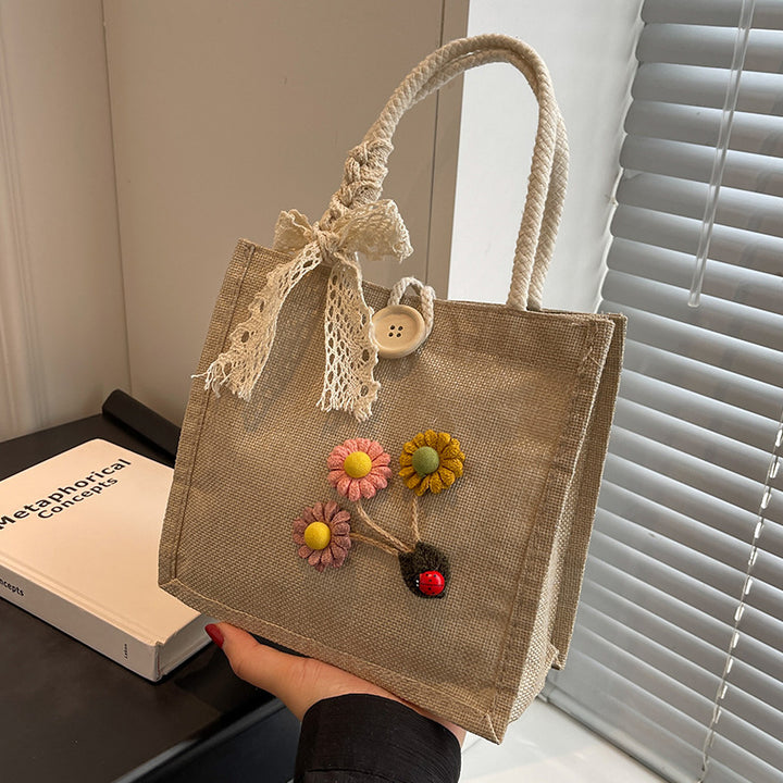 Damen stilvolle Jute-Tasche mit floralem Stickdesign Nord Taschen
