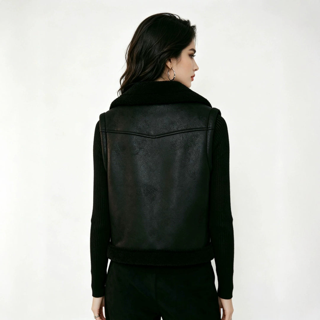 Damen Lederweste mit Teddyfutter und Taillengürtel Nord Taschen