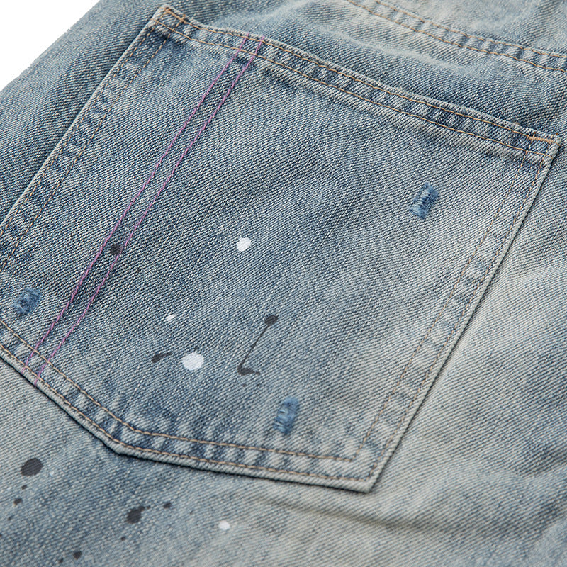 Damen Baggy-Jeans mit hoher Taille, verkürztem Bein und Lackspritzern Nord Taschen