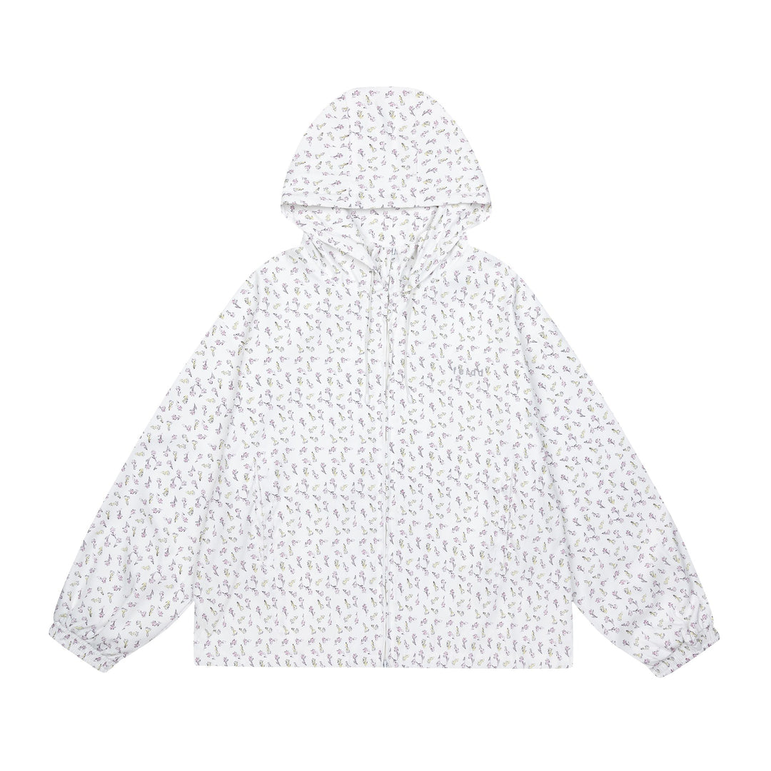 Damen leichte Kapuzenjacke mit floralem Allover‑Print und elastischen Bündchen Nord Taschen